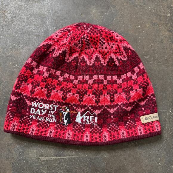 REI Co Op Columbia Beanie Worst Day of The Year Run Adult Pink Omni Heat - Picture 1 of 3